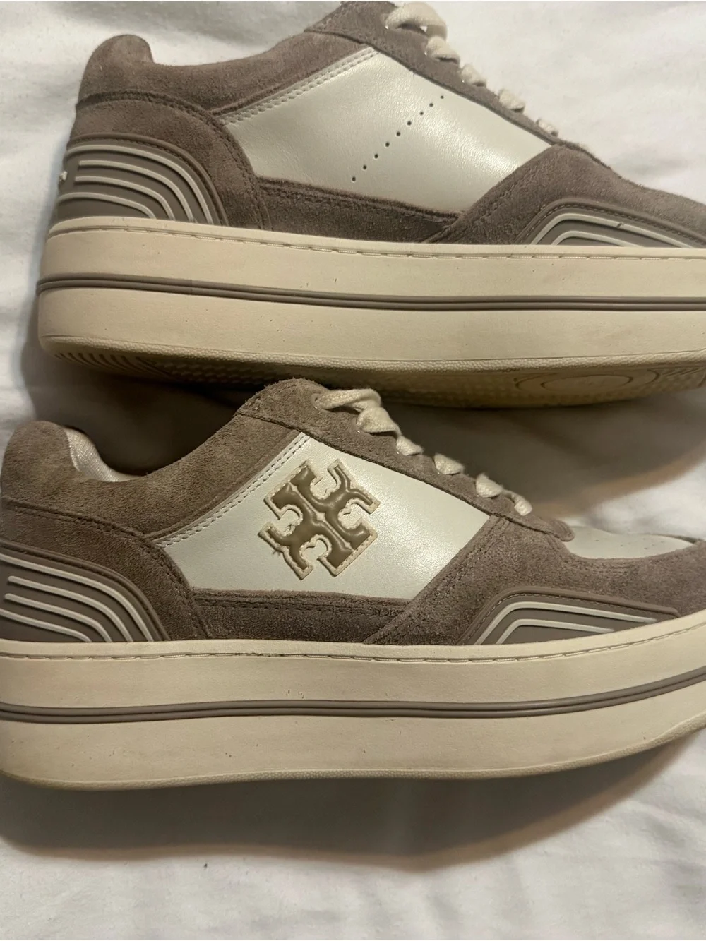 Tory Burch Men's Cream & Taupe Platform Sneaker